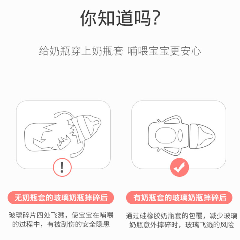适配贝亲宽口玻璃奶瓶防摔套硅胶护套手柄耐摔奶瓶保护套-图2