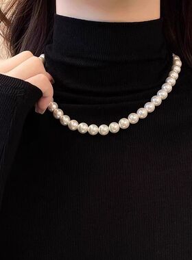 时尚新品纯天然珍珠项链女元宝扣头精致唯美气质锁骨链过节送礼