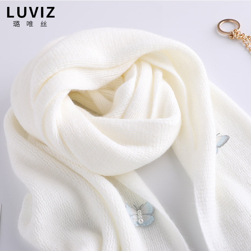 针织长款白色女blingbling网纱围脖 luviz围巾/丝巾/披肩