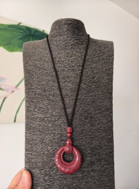 天然紫金砂心经吊坠38*46MM葫芦福禄时来运转朱砂挂件平安扣礼物
