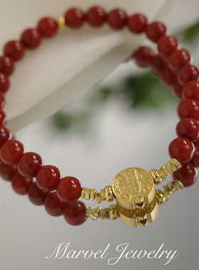 天然南红玛瑙五路财神牌手链女