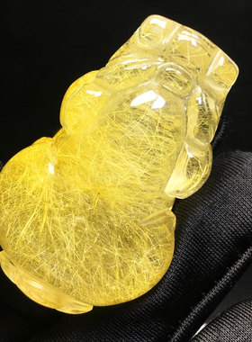 金发晶钛晶貔貅雕刻水晶吊坠