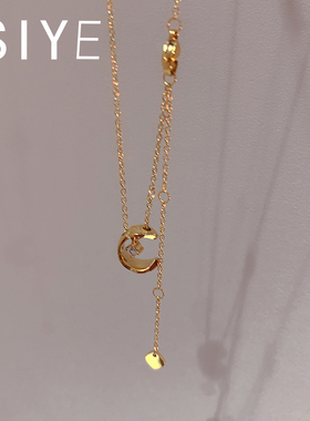 小香风菱格纹冰月项链女简约时尚弯月吊坠锁骨链钛钢不掉色