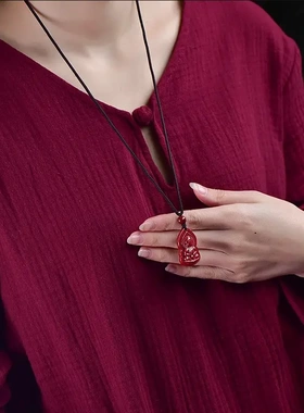 满星光朱砂吊坠女弥勒佛小佛公佛头项链菩萨挂件男本命年礼物