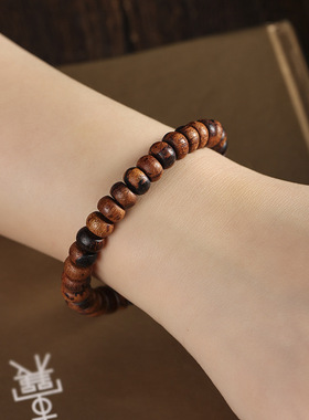 小叶降真香算盘珠手串奇楠级软油糖结麻丝黄金甲百花香单圈手串女