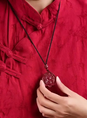 天然朱砂项坠紫金砂弥勒佛吊坠男女情侣同款永保平安吉祥如意挂件