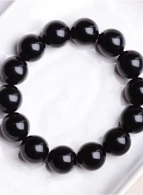 收藏级乌金黑曜石手链天然黑耀石黑色珠子串珠散珠单圈手串男女款
