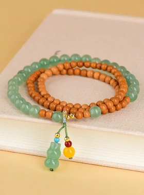 原创新款橄榄核绿草莓晶三圈手串葫芦民族风文玩盘玩女士手链
