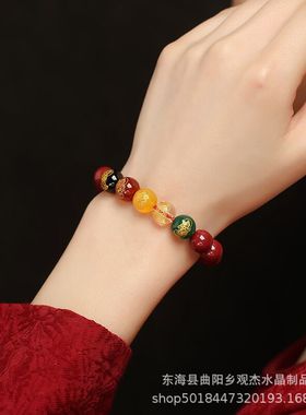 朱砂正品官方旗舰店真朱砂手串兔年本命年五路财神貔貅朱砂手链女