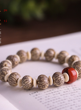 复古风银线菩提子单圈手串麒麟眼金刚菩提子串珠手链男女文玩饰品