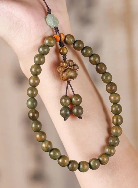 天然绿檀木手持佛珠挂件盘玩箱包挂饰手机链钥匙扣饰品文玩女