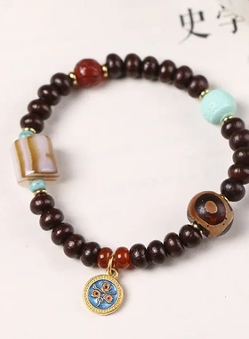 天然紫金钵盂菩提金碗菩提手串藏式复古佛珠男女情侣款念珠手链