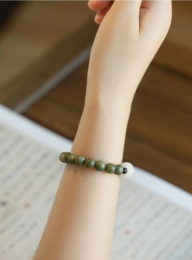 绿檀木佛珠手串白菩提莲花手链檀香女文艺民族风情侣饰品