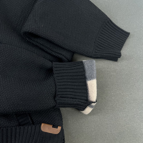 原 美国单 秋冬商务休闲开衫毛衣加绒加厚半高领针织衫拉链外套男 - 图1