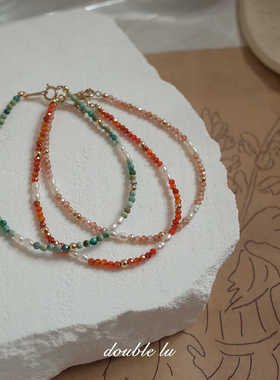 无优化原单14金天然小绿松石手链