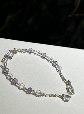 天然紫水晶手链女手工泰银手串
