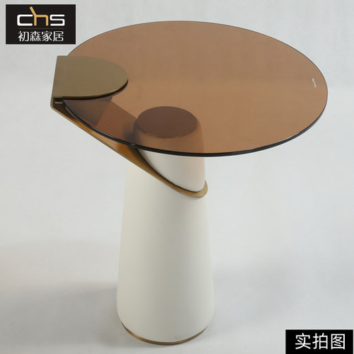 Eclipse Side Table日蚀边几轻奢金属角几简约皮艺钢化玻璃圆几桌 - 图1