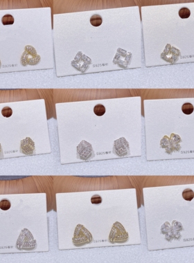 新品银针微镶锆石几何形耳钉系列女小众高级感精致百搭耳环耳饰
