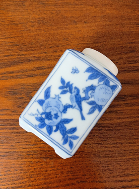 平安白凤 青花染付 喜上枝头 方筒 小花器 摆件