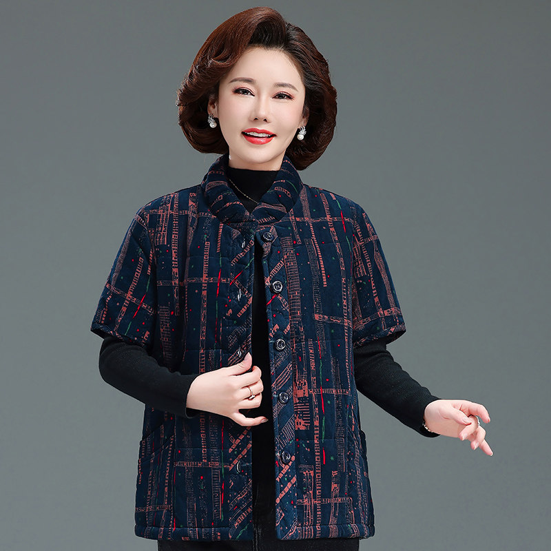 中老年女马甲秋冬款夹棉保暖纯棉衣外套妈妈装短袖背心奶奶上衣服