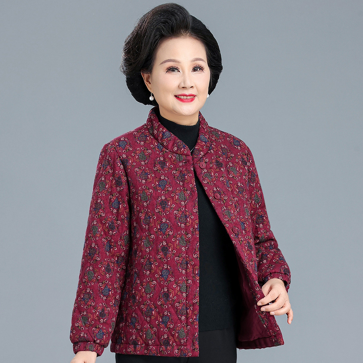 妈妈秋冬夹棉外套女短款时尚立领小棉衣新款中老年纯棉洋气薄棉衣,淘宝优惠券,粉丝福利购,淘宝优惠卷