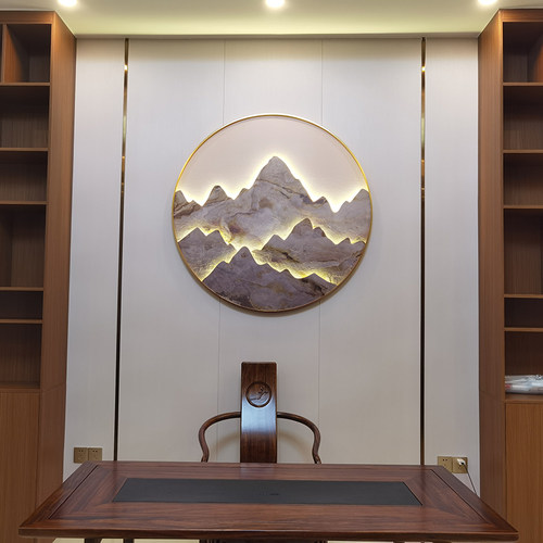 新中式玄关氛围灯高级感装饰画客厅沙发背景墙圆形茶室岩板壁画灯 - 图1