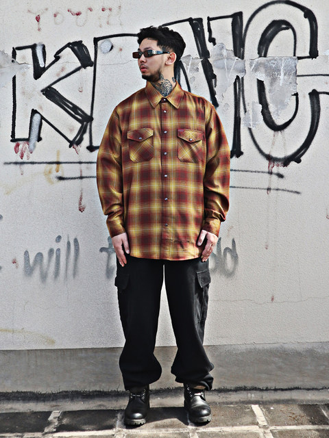 Chicaro oversized street plaid shirt with long lapel