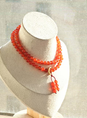 精品玛瑙圆珠多圈佛珠大气礼物高级本命年手饰流苏橙色三圈珠串