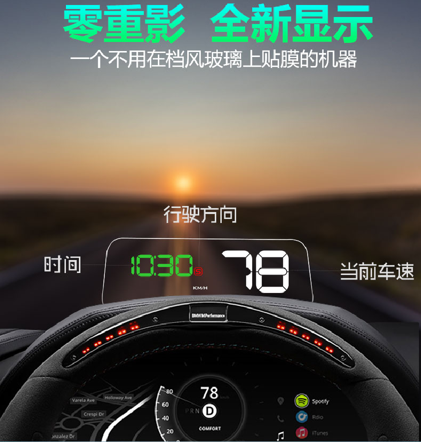 汽车抬头显示器GPS无线HUD货车速度显示器新能源多功能仪表投影仪 - 图0
