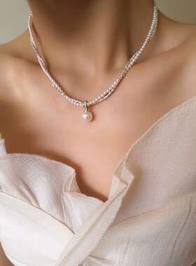 S925银戴妃款人造珍珠锁骨链