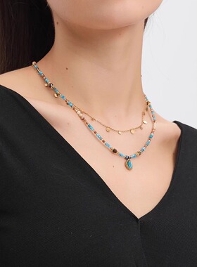 0度法式猫眼石天然石串珠项链