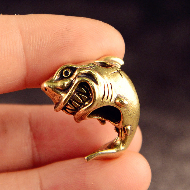 个性小鲨鱼黄铜刀坠EDC项链吊坠钥匙扣挂件DIY伞绳拉链配饰,淘宝优惠券,粉丝福利购,淘宝优惠卷