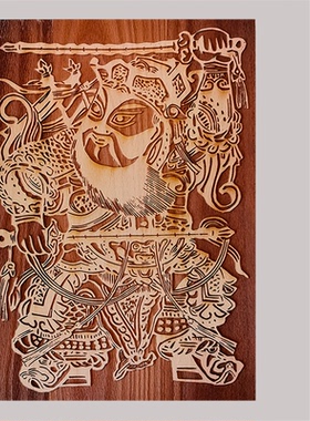 门神激光雕刻拓印木版画 古法印刷儿童研学体验印画年画传统木雕