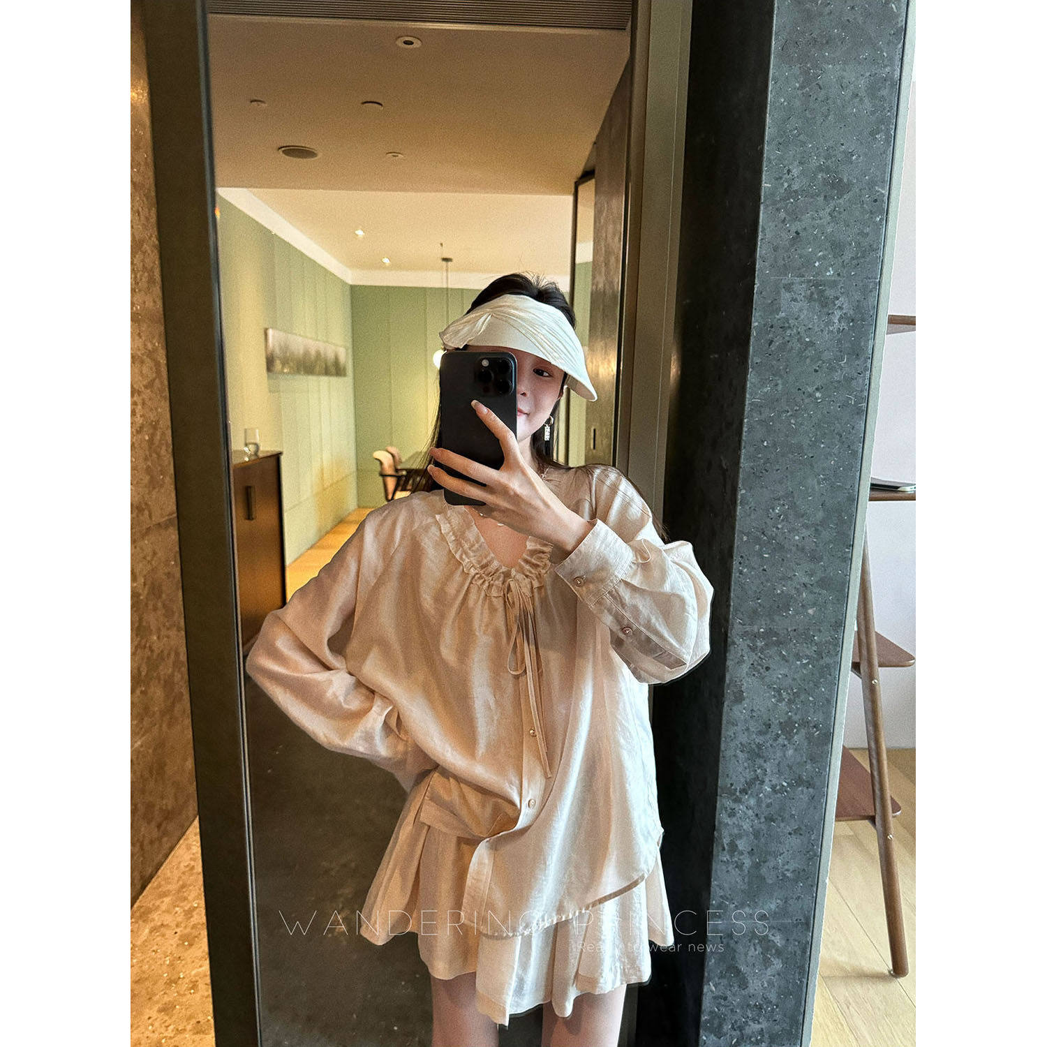 钱美西天丝亚麻环葆酵洗对丝抽褶夏季薄款防晒蓝色衬衫短裤套装女,淘宝优惠券,粉丝福利购,淘宝优惠卷