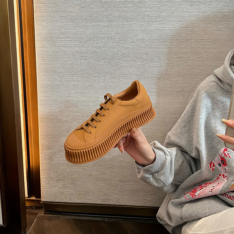 葡萄妈Studiolee 秋季小个子百搭运动厚底真皮休闲饼干小白鞋女 - 图1