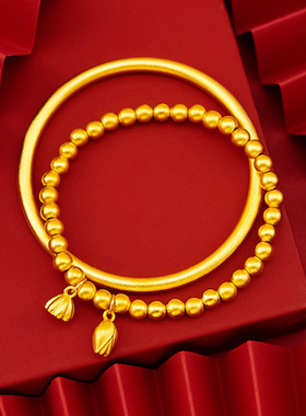 金色黄金色手镯两世欢实心传承