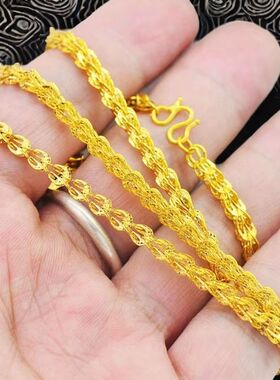 凤尾链18k黄金色加长项链女单链简约气质绞丝链首饰新中式百搭款