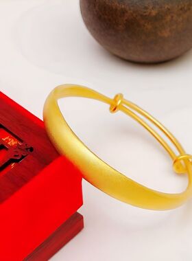 18K金喷砂哑光古法加厚素圈手镯