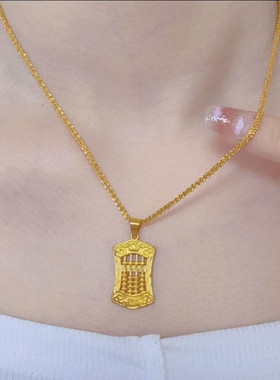 国风18K金色算盘水波链项链女