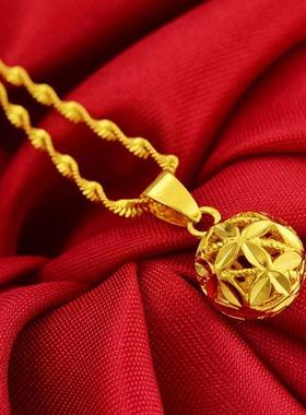 时来运转18K黄金色项链女士镂空圆球项坠民族风转运珠坠饰