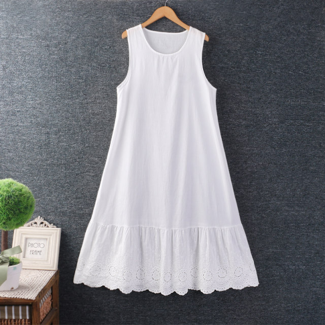 Solid color cotton and linen tank top loose dress