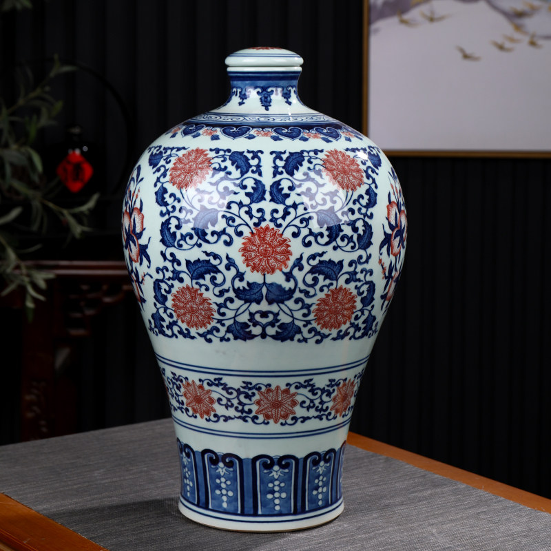 景德镇仿古陶瓷酒瓶20斤装 手绘青花瓷密封空酒坛子家用摆设酒具