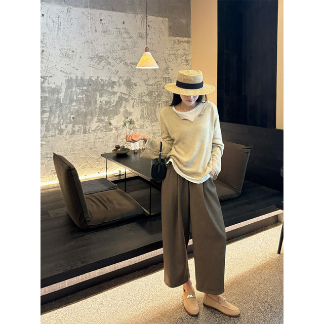 Aqiu minimalist waist elastic suit pants ເກົ້າຈຸດ