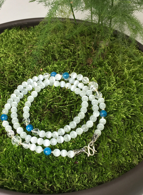 原创风天然猫眼石水晶白色佛牌链