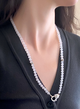 白玛瑙银曜石款挂坠链男女项链