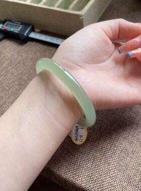 新疆琉璃仿玉手镯晴水青绿玉镯圆条青绿玉美人条女年轻款镯子礼物