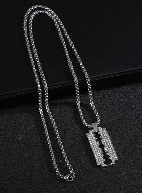 新款优雅时尚满钻刀片设计项链吊坠项饰品欧美嘻哈潮流毛衣链