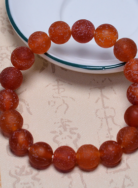 天然红玛瑙圆珠手链男女情侣民族风水晶礼物闺蜜半宝石复古风现货