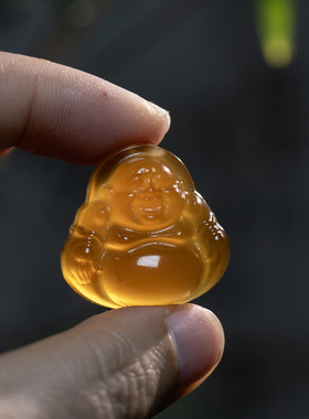 天然北红玛瑙精雕笑佛吊坠