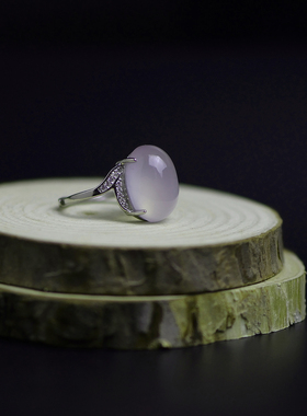 天然冰种紫罗兰玛瑙戒指紫玉髓925银女生日礼物品水晶文玩民族风